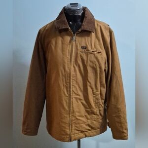 Men's Brown Workwear Zip-Front Jacket with Corduroy Collar